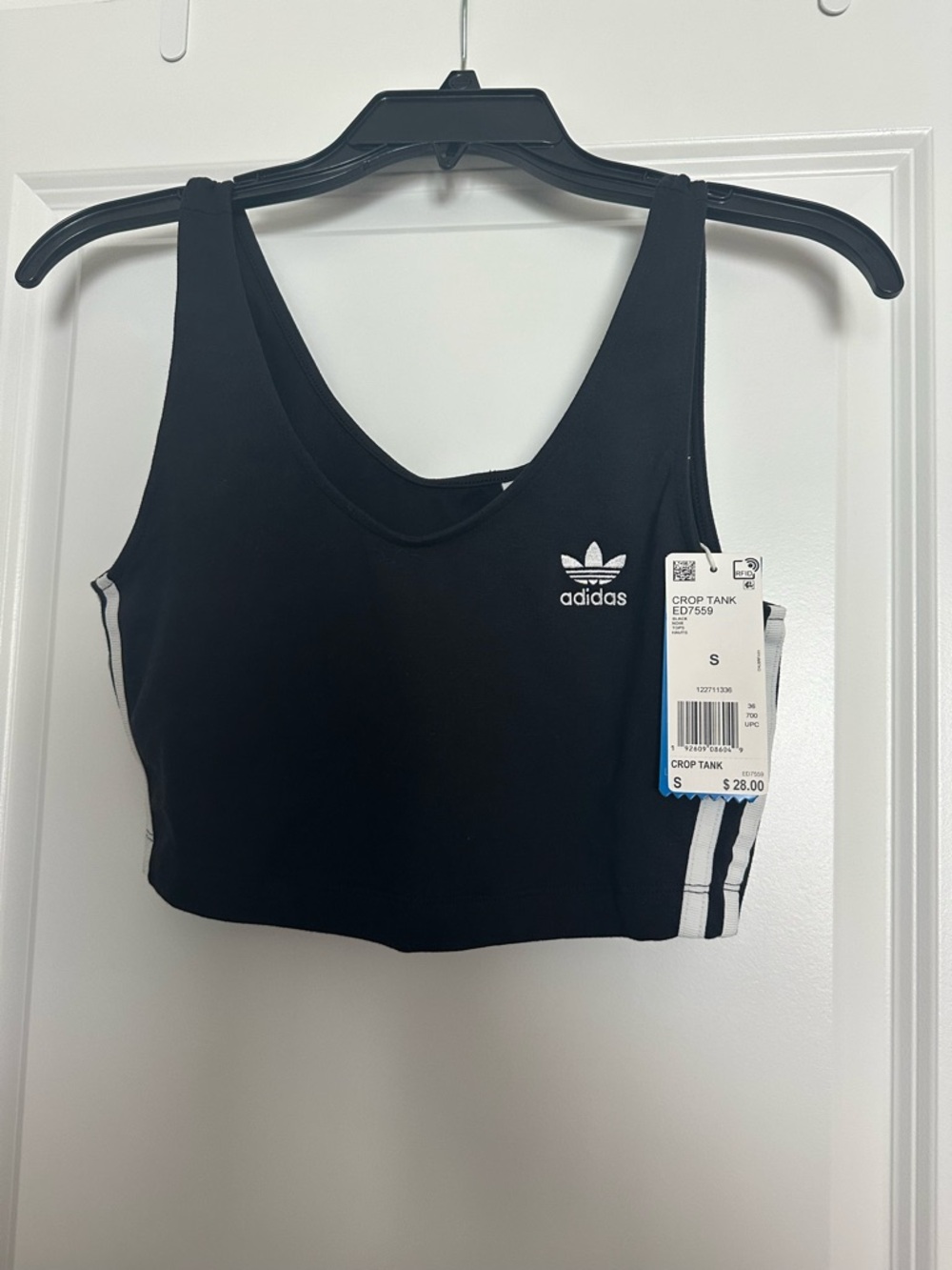 adidas Black Crop Tank with White Side Stripes